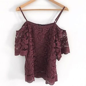Lace top blouse shirt cold Shoulder size XL